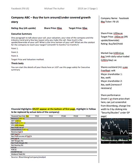 equity research report template cfa